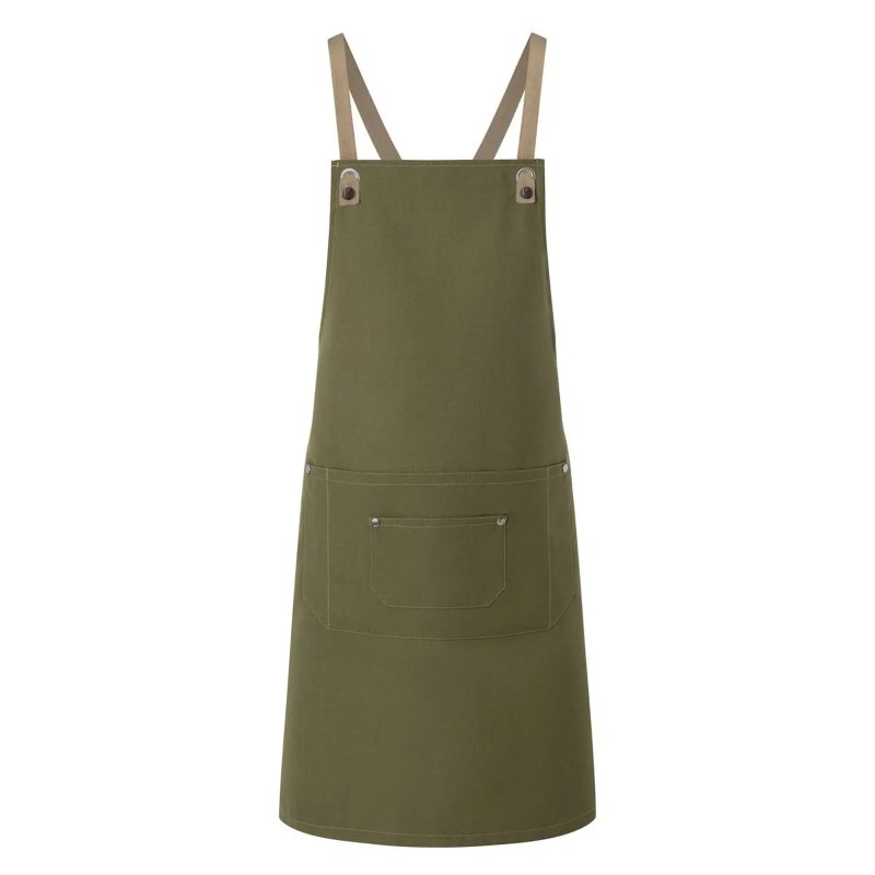 Bib Apron With Crossed Ribbons And Big Pocket