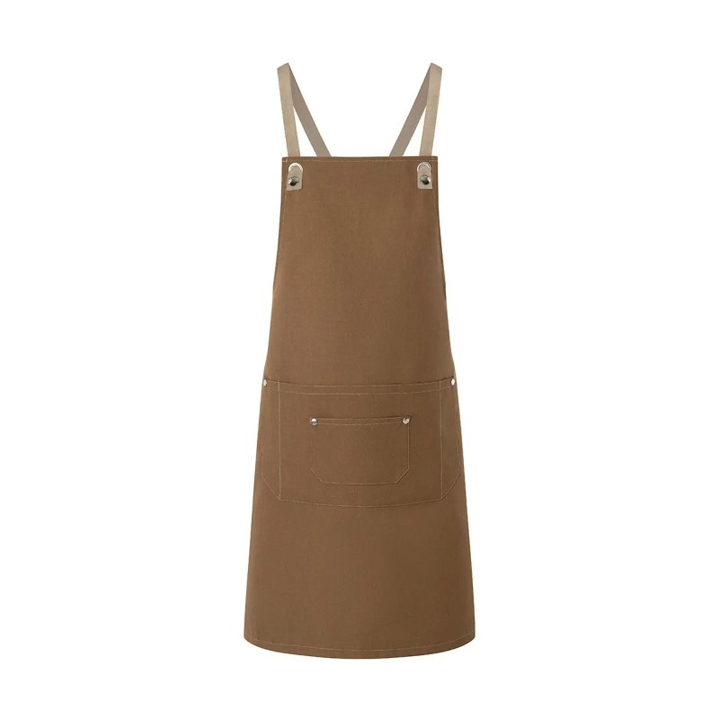Bib Apron With Crossed Ribbons And Big Pocket
